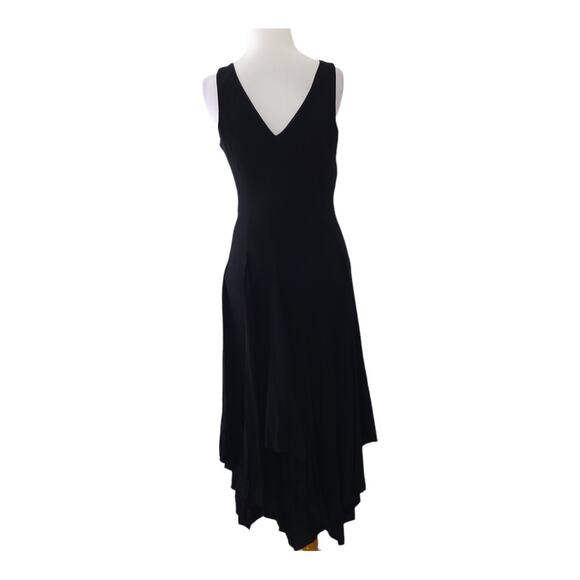 Peruvian Connection Cannes Dress Black V Neck Midi Handkerchief Hem 8 - Picture 4 of 13